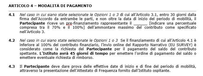 Mobilità STA e STT pagamento Allegato V - Modello di accordo con i partecipanti DOCUMENTI 1.