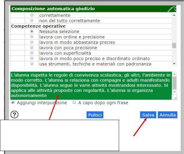 Cliccando sulla bacchetta magica automatica del giudizio è possibile effettuare la composizione Si