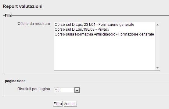 Selezionando il corso o i corsi a te assegnati e cliccando su Filtra potrai