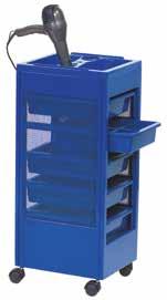 Il piano superiore e il porta phon sono integrati nella struttura. Trolleys entirely made of ABS, complete with five removable drawers.