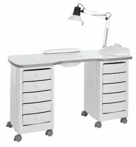 tavoli manicure manicure tables milan 428 l-hot 660 / DESCRIZIONE DESCRIPTION / Tavolo manicure dotato di piano di lavoro in legno e due carrelli su ruote realizzati in materiale plastico.