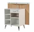 Reception with frosted glass top and bag holder shelf in wrought aluminum. It comes complete with lockable drawer.