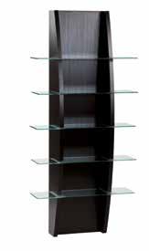 mobili cabinets tango 2007 / DESCRIZIONE DESCRIPTION / Espositore con struttura portante in legno e piedini in alluminio lucidato. È completo di cinque ripiani in cristallo trasparente.
