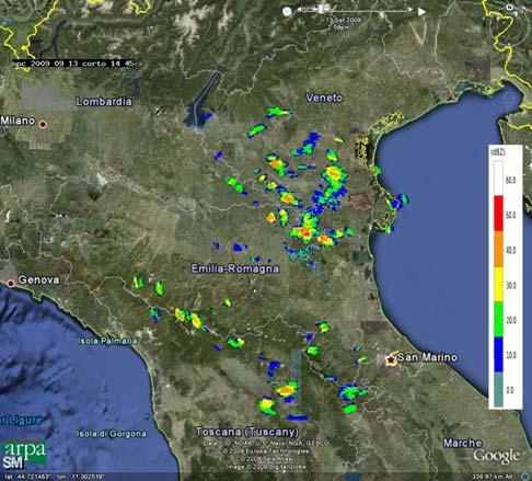 2 Analisi dei campi di riflettività sull Emilia Romagna La nostra Regione è interessata da precipitazioni a partire dalle 12 UTC del