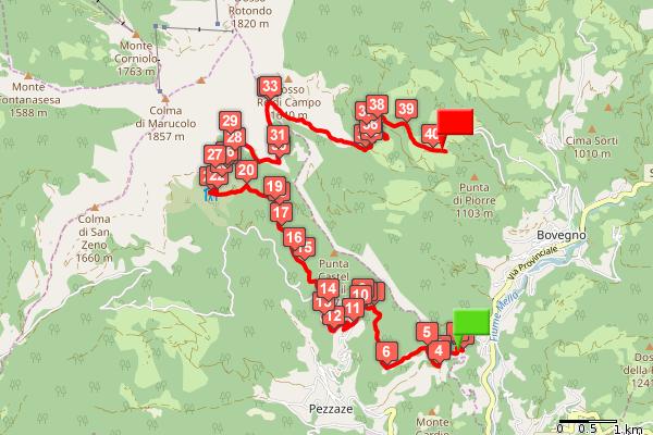 Rif. km parziali km totali 0.2 10.8 svoltiamo a destra sulla carrozzabile in discesa 0.6 11.3 all'incrocio con una carrareccia proseguiamo dritto in discesa 0.5 11.