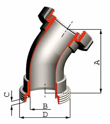 Art. VDM Curva a 45 con 1 attacco maschio / femmina 45 bend, nut / screwed Dimensioni DIN DN Dimensions DIN DN A B C