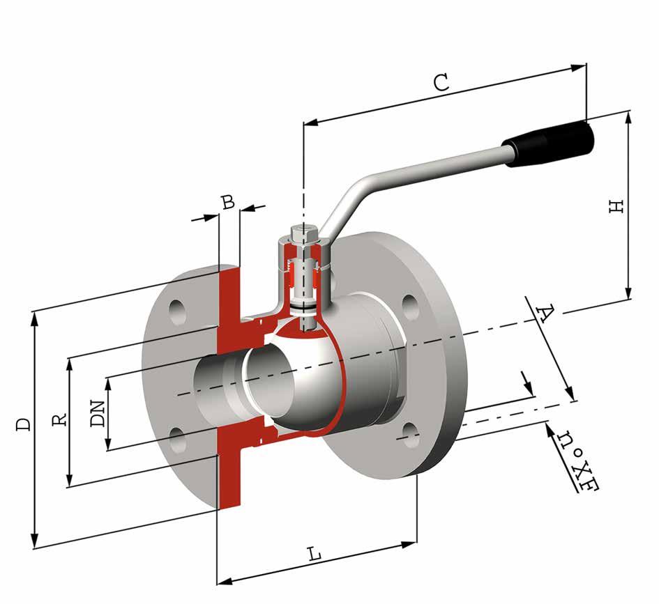 Art. VVS 5 Valvola a sfera a due vie flangia / flangia Two-way ball valve flange / flange Organo di comando: Leva inox Attacco: Flange filettate girevoli PN -16-5- UNI 3 DIN 1 Lunghezza L : DIN -F4