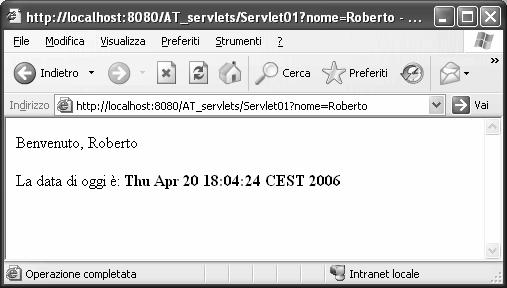 Prova della servlet Servlet API: HttpRequest interface Permette di: Ottenere i parametri inviati dal client Ottenere