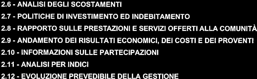 2.6 - ANALISI DEGLI SCSTAMENTI 2.7 - PLITICHE DI INVESTIMENT ED INDEBITAMENT 2.8 - RAPPRT SULLE PRESTAZINI E SERVIZI FFERTI ALLA CMUNITÀ 2.