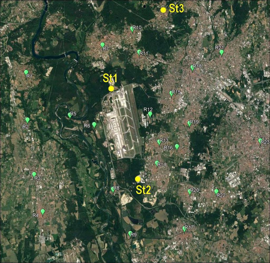 Viene di seguito riportata immagine satellitare con indicazione dei recettori sensibili considerati rispetto al sito di SEA ENERGIA S.p.a. e le tre stazioni/centraline ARPA Lombardia.