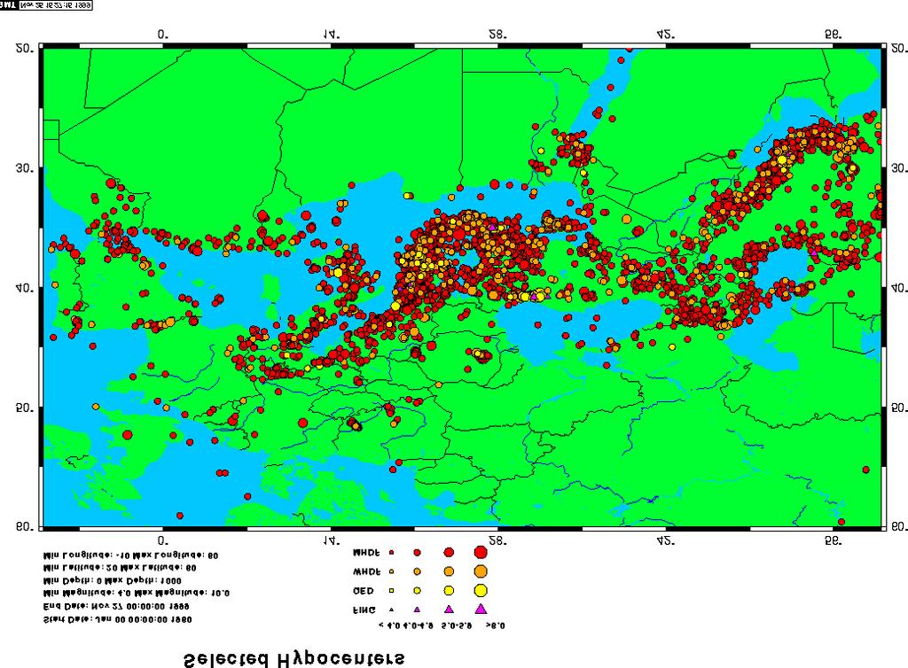 Sismicità del Mediterraneo 1960-1999 M>4