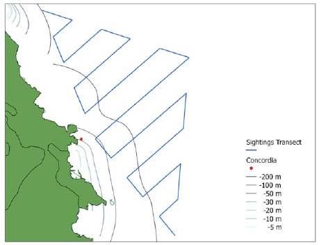 buffer entro il 25m; non sono state condotte osservazioni in caso di condizioni meteomarine tali da non garantire il corretto svolgimento del campionamento e la sicurezza degli operatori.