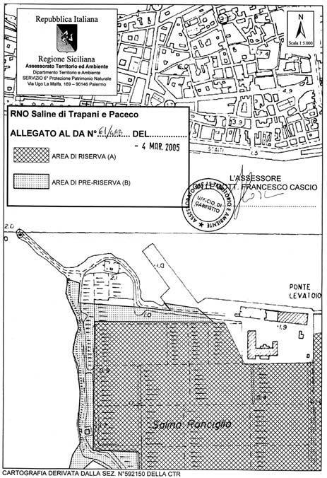 Fig. 3 - stralcio cartografico relativo alla modifica della perimetrazione della Riserva Naturale Orientata Saline di Trapani e Paceco In
