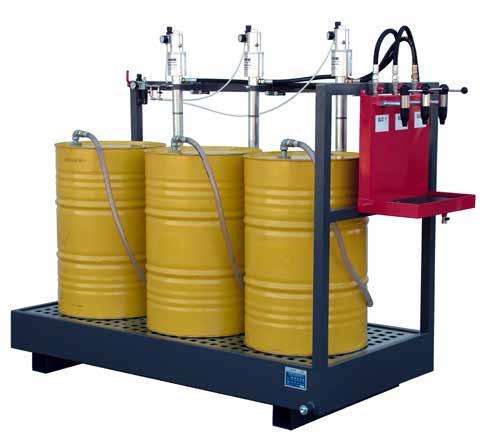 Bacino erogatore olio Pratico, comodo e sicuro sistema per la distribuzione e il prelievo di lubrificanti direttamente da fusti commerciali di 200 litri.