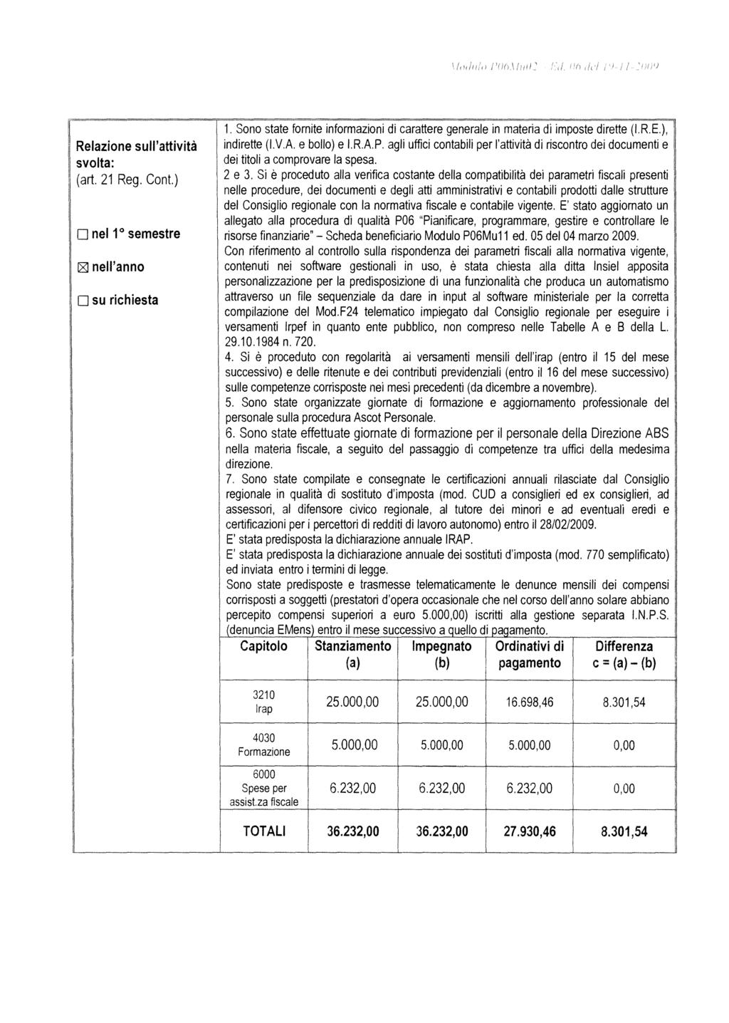 1, Sono state fornte nformazon d carattere generale n matera d mposte drette (,RE.), Relazone sull'attvtà ndrette (VA e bollo) e.