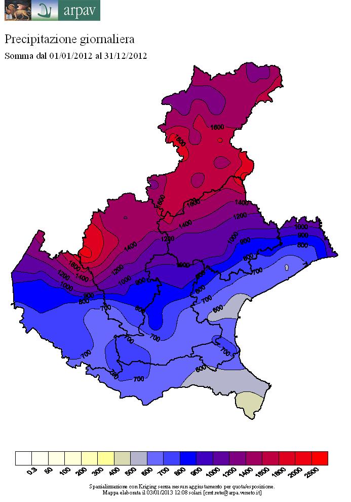 Precipitazioni anno 2012 Veneto - carta delle isoiete () 2.114 Cansiglio BL 2.