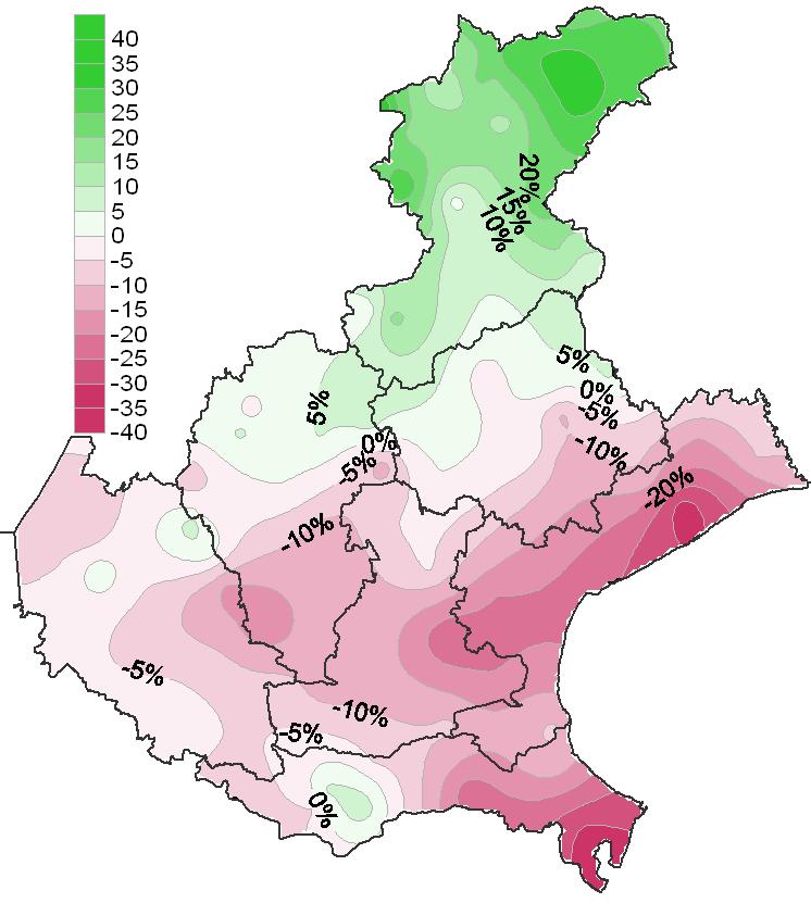 Precipitazioni anno 2012 Differenza in %