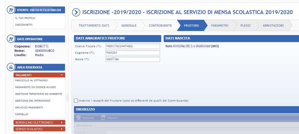 (inserirò a anche i dati relativi alla residenza solo nel caso in cui essa sia