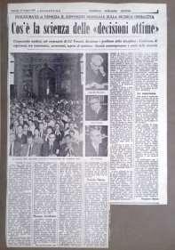 3) Riproduzione dalla rassegna stampa: cronaca del Congresso Internazionale sulla Ricerca Operativa, Palazzo Ducale, 23 giugno 1969 Il Congresso Internazionale sulla Ricerca Operativa (5.