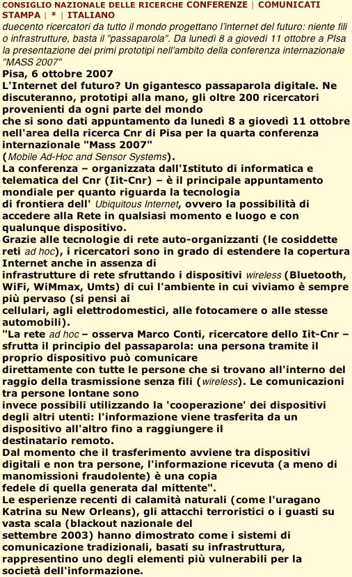 Rassegna Stampa "Mass 2007-8/11 ottobre 2007" - segue - Istituto
