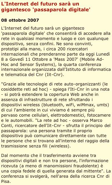 Rassegna Stampa "Mass 2007-8/11 ottobre 2007" Istituto di