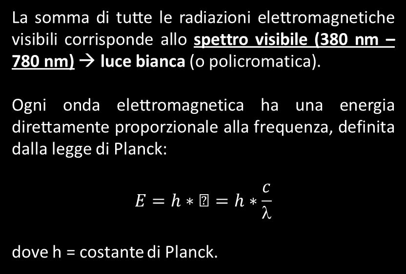 L insieme di tutte le radiazioni elettromagnetiche costituisce lo spettro