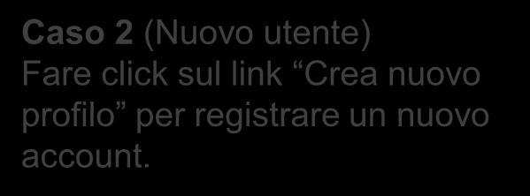 Caso 2 (Nuovo utente) Fare click sul link Crea nuovo profilo per