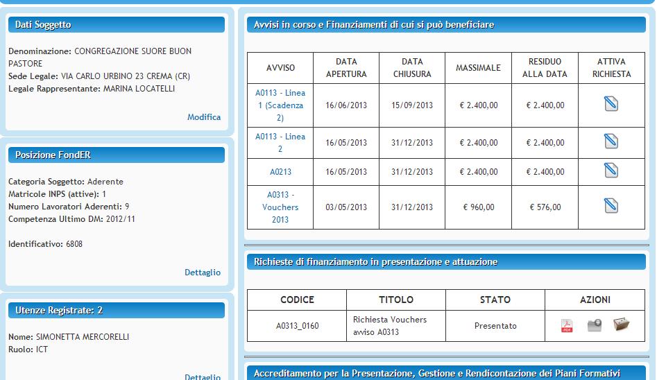 E possibile visualizzare il Protocollo dei documenti allegati alla richiesta di finanziamento.