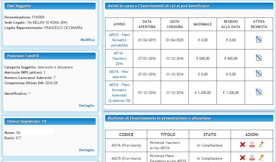 Nella MyHome sono indicate il numero delle utenze registrate per il Soggetto.