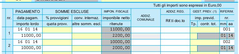 - in questo modo nel quadro Elenco Versamenti Automatico sono generate due diverse righe alle quali possono essere assegnate date di versamento differenziate e che in fase di importazione nel quadro