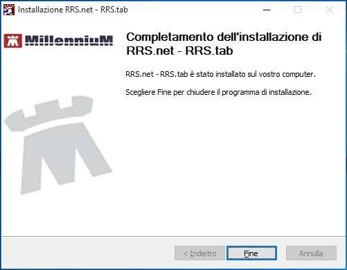 Attendere la finestra di Completamento dell installazione e fare clic sul pulsante Fine Al termine della installazione sarà creata sul Desktop l icona di seguito per l avvio del programma RRS.net RRS.