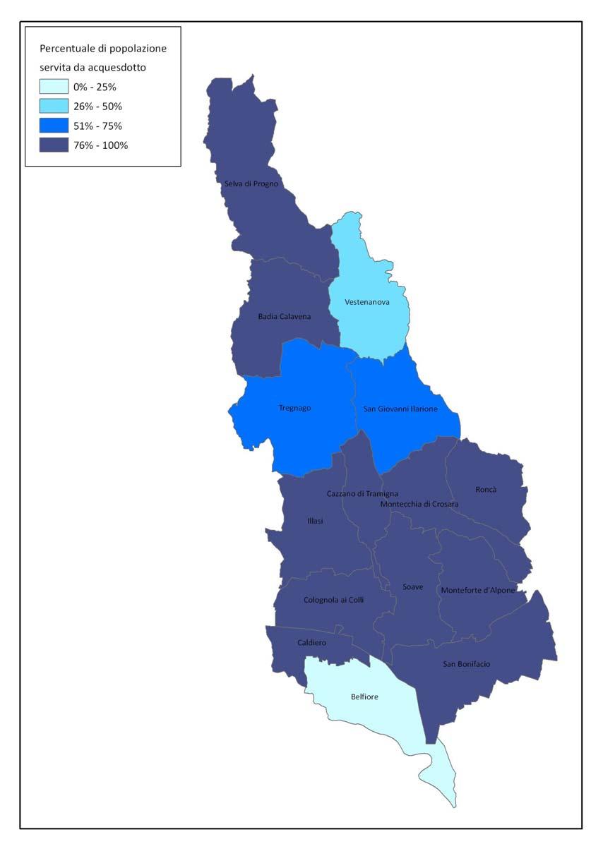 Figura 5 Percentuale di popolazione servita da acquedotto nei Comuni dell area veronese centro nord