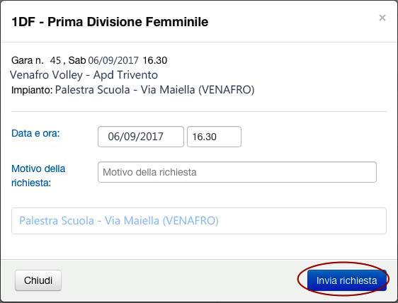 gara. Se la richiesta di spostamento riguarda solo il campo di gara, la richiesta passa direttamente al vaglio della commissione