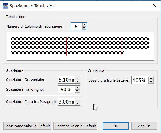 Impostazioni distanze Queste sono le impostazioni consigliate per le distanze, valide per riquadri di 1.7cm.