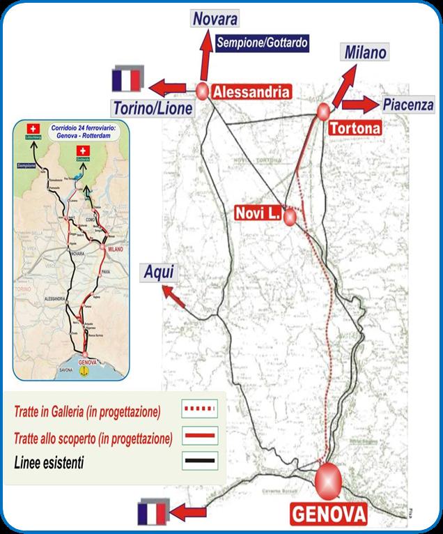 39 di 68 8.1.2 Linea AV/AC Milano-Genova: Terzo Valico dei Giovi Il progetto prevede la costruzione di 53 km nuova linea (oltre le interconnessioni), di cui 37 km in galleria.