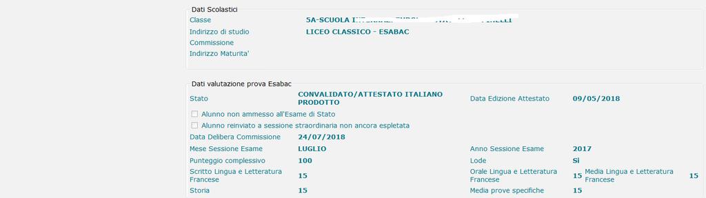 Richiesta Sblocco dati ESABAC L utente può richiedere lo sblocco dei dati di un alunno indicando, se lo ritiene opportuno, la motivazione della richiesta in un