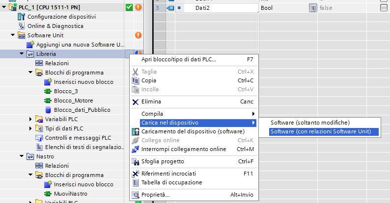 3.2 Download della UNIT con relazioni Se si vanno a modificare parti di programma in comune con altre UNIT o coinvolte in relazioni, è necessario utilizzare il comando 'Carica software (con relazioni