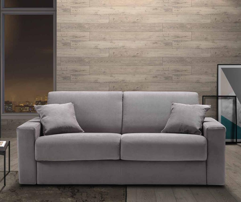 Il divano letto ZARA18 con il suo materasso di densità 30 indeformabile, in altezza 18cm. e lunghezza 200cm.