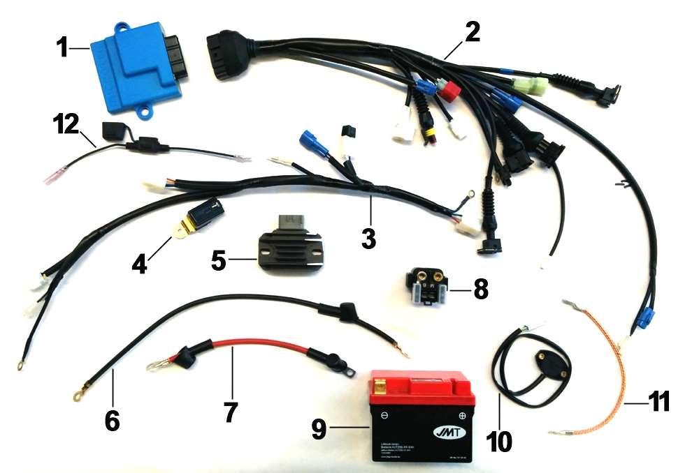 TAV. 19 - CABLAGGI END AVVIAMENTO ELETTRICO (Wiring END Electric Starter) 1 F08255 1 250 END CENTRALINA 250Fi END ECU 250 END F08256-450 END CENTRALINA 450Fi END ECU 450 END F08275-530 END CENTRALINA