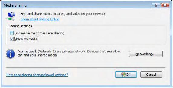1 Windows Media Player v11 per Windows Vista Impostazione della condivisione di rete In Windows Media Player selezionare Library