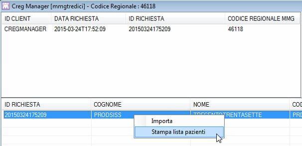 5 - Stampa lista pazienti presenti nel Creg La seconda griglia riporta l elenco dei pazienti presenti nel CREG Manager.