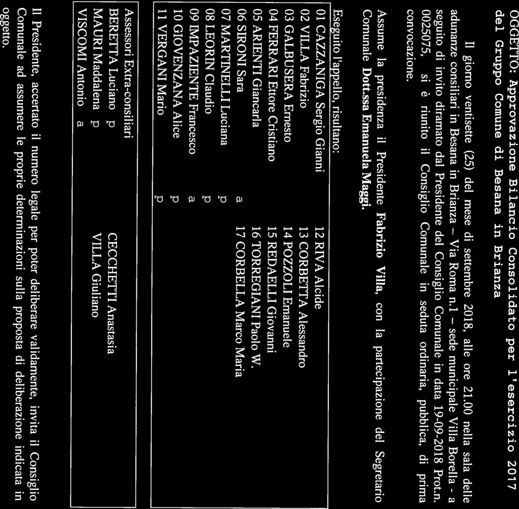 Vi sede ORIGINALE CITTÀ DI BESANA IN BRIANZA Provinci di Monz e Brinz MDSGI4 VERBALE DI DELIBERAZIONE DEL CONSIGLIO COMUNALE N.