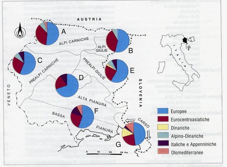 Figura 12 - Variabilità delle componenti corologiche della fauna erpetologia autoctona terrestre.