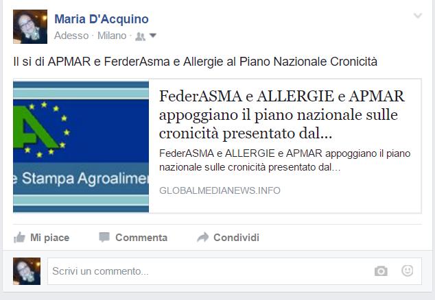 24 maggio 2016 Maria D Acquino FederASMA e ALLERGIE e APMAR appoggiano il piano nazionale sulle cronicità presentato dal Ministro della Salute maggio 23, 2016 FederASMA e ALLERGIE Onlus Federazione