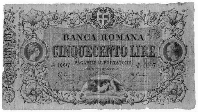 STATO PONTIFICIO - Banca Romana - Secondo periodo (1870-1893) 500 Lire Creazione 1890 - Gav.