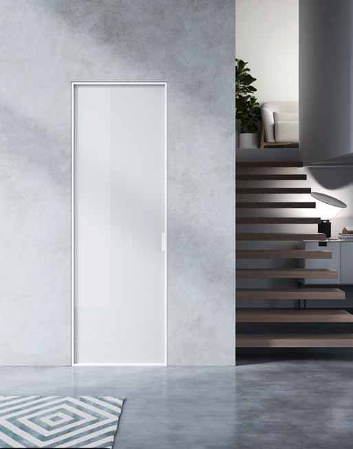 Frame - Hinged - Larice Antico - Moka door profile - Grey Float Glass - Full Fabric insert - 90x240 cm Shine Filo Parete Battente -