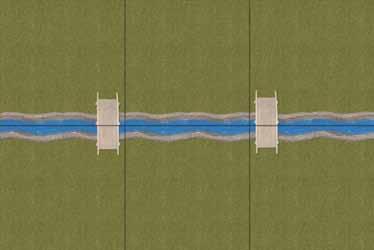 rappresentato un esempio di schieramento del fiume orizzontale). Tirate 2d6 e aggiungete il VT per scegliere il lato di schieramento.