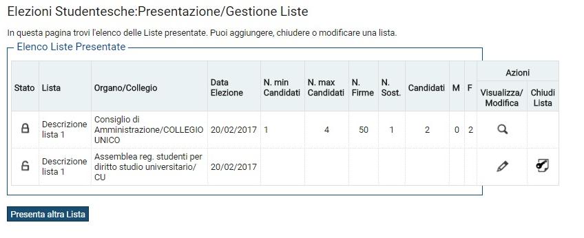 A questo punto sarà possibile scegliere il nuovo collegio/organo per cui presentare la lista.