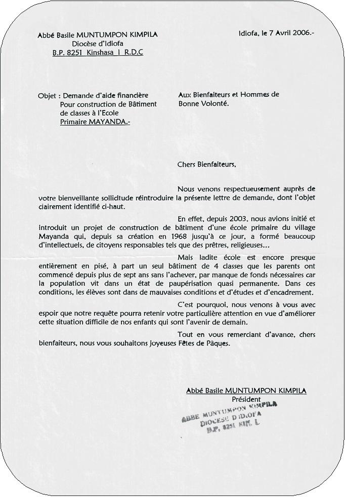 Richiesta d Aiuto Noi veniamo rispettosamente presso la vostra benevola sollecitudine reintrodurre la presente lettera di richiesta, di cui l'oggetto chiaramente identificato qui sopra.