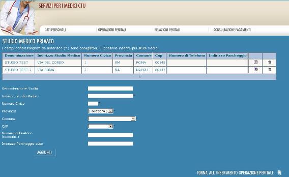 Figura 17. Form di inserimento/modifica di studi medici Per l utilizzo di questa pagina si rimanda al paragrafo 3.2.